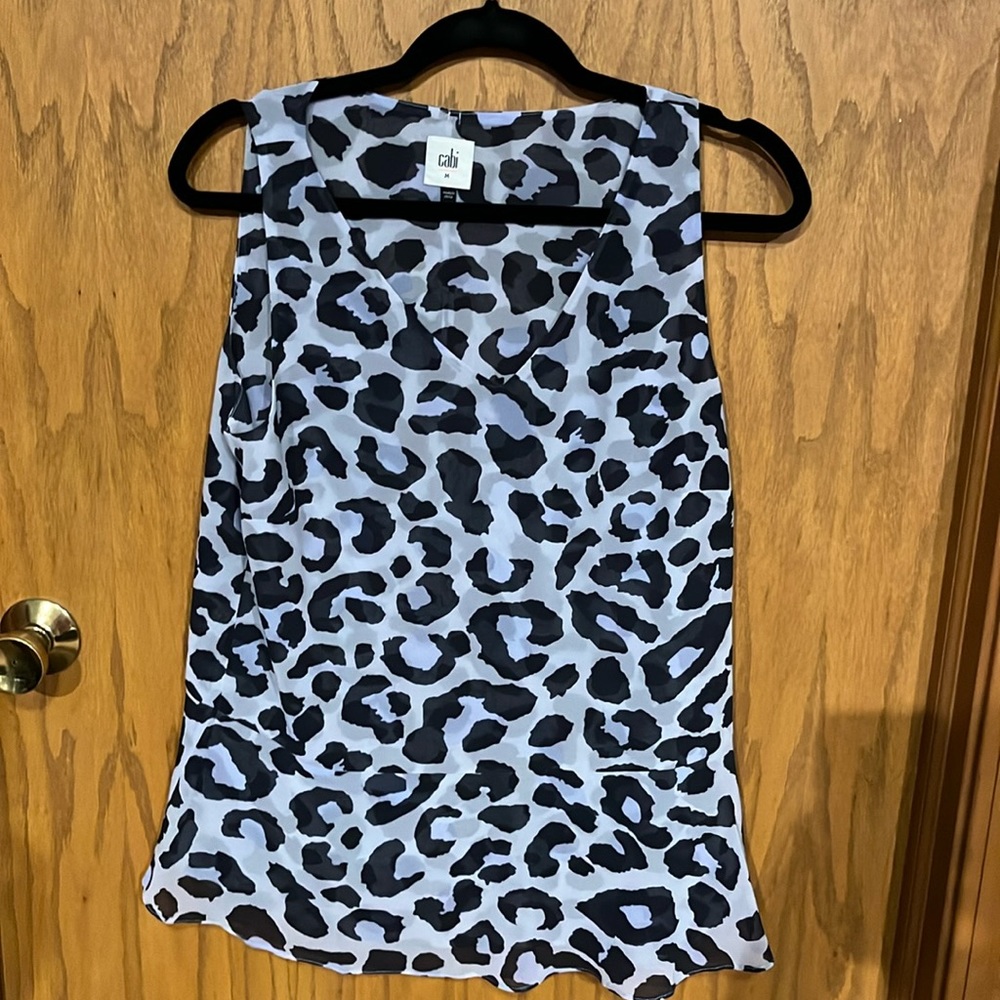 CAbi Feline Animal Print Peplum sleeveless tank #5536
